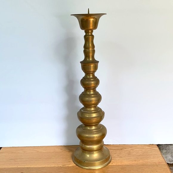VTG Tall Brass Candle Holder Spike Pillar Boho Decor Bohemian